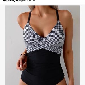 Chic Black and White Striped One Piece Swimsuit